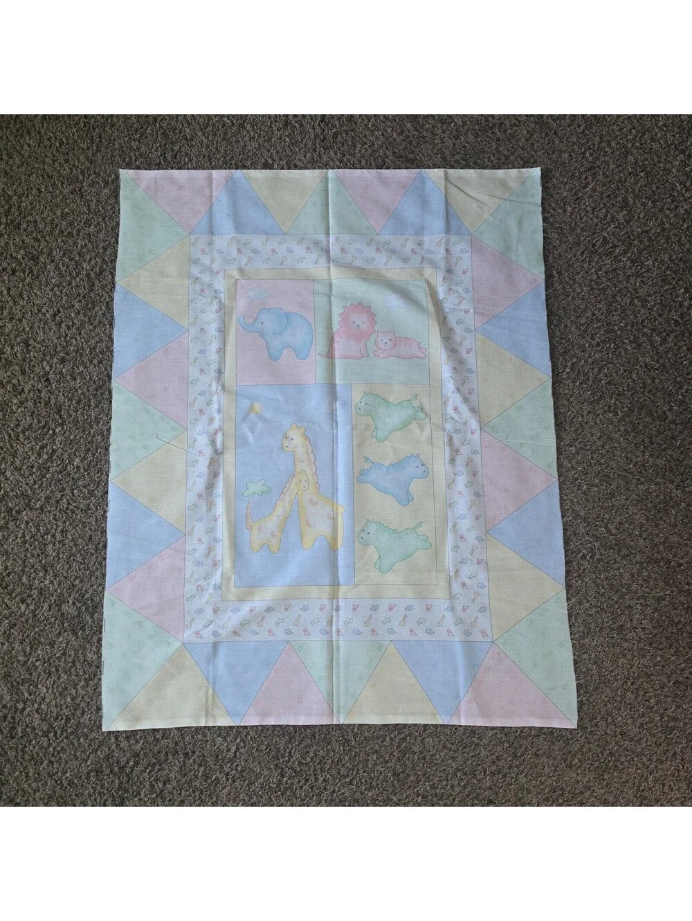 Vintage Pastel Baby Animal Print Cotton Fabric Panel 35x45